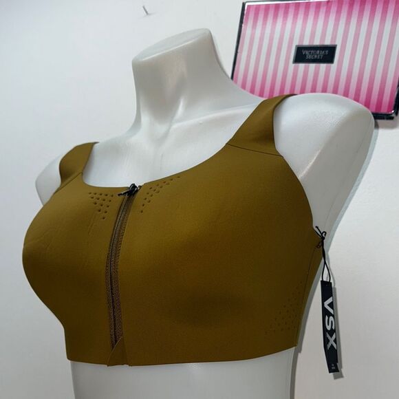 🔥Victoria's Secret olive green  Sports Bra with Front Zipper SZ 38C  New - Picture 3 of 12